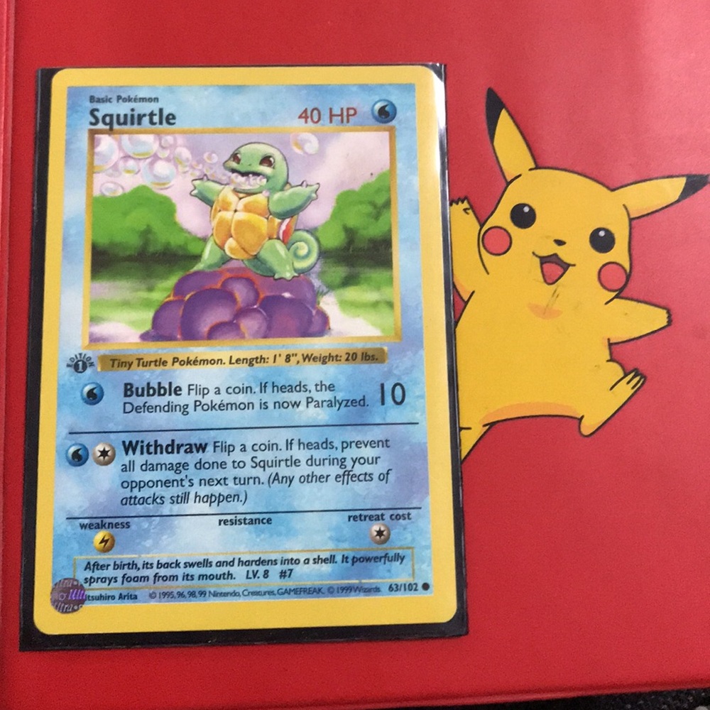 1999 First Edition Base Set Shadowless Squirtle Pokémon Card # 63/102